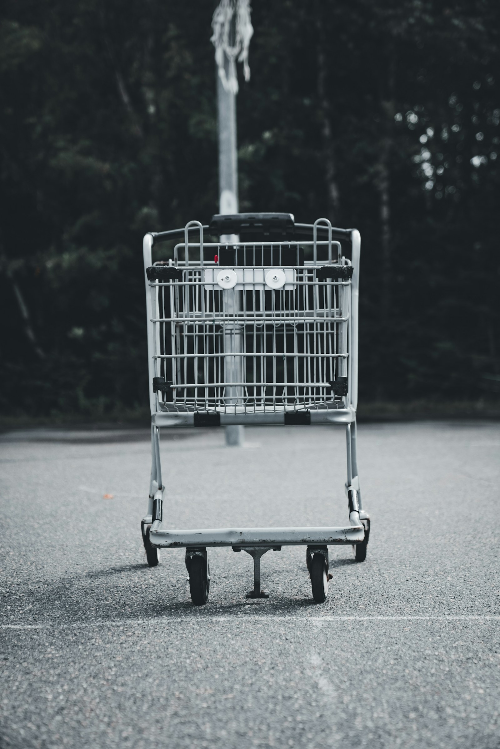 Unattended shopping cart in a parking lot